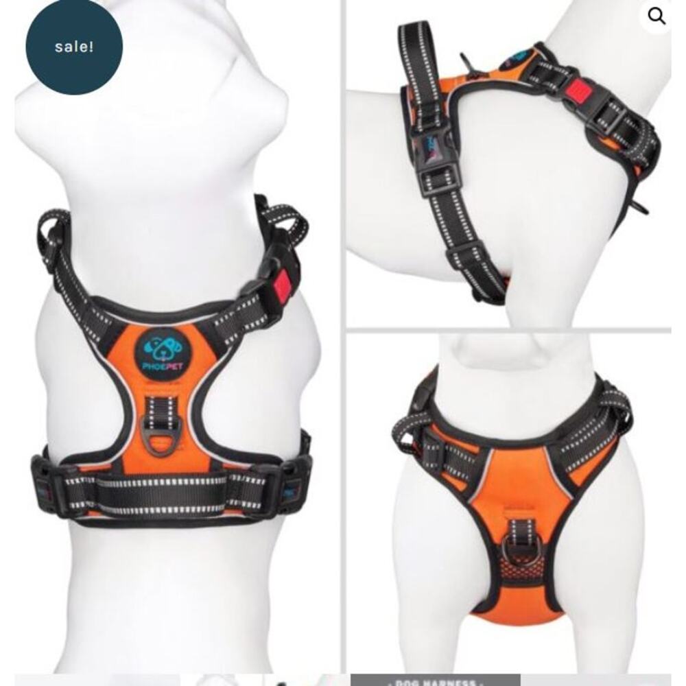 NEW PHOEPET No Pull Dog Harness Orange Reflective Front Clip Vest Handle sz MED